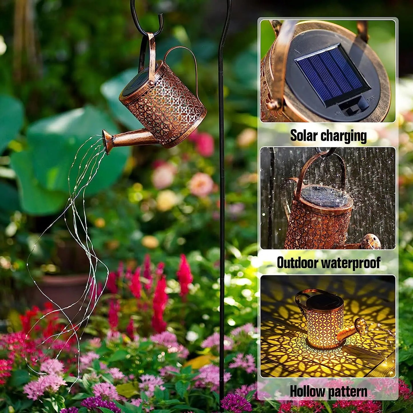 Solar Watering Can with Cascading Lights - Decorative Solar Waterfall Garden Light - Luxinsly