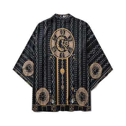 Bebovizi Japanese Wave Koi Print Kimono Cardigan Jacket: Men's Fashionable Japan-Style Streetwear Thin Coat 2019 - Luxinsly