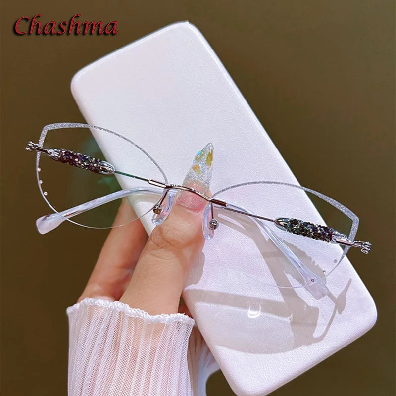 Luxury Women's Titanium Frame Eyeglasses with Transparent Glitter Lenses