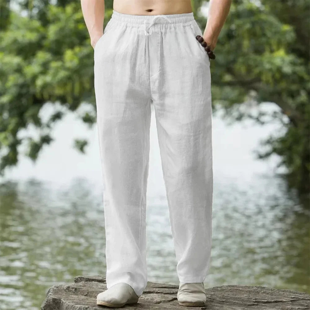 Men's Cotton Linen Beach Joggers – Casual Loose-Fit Summer Pants