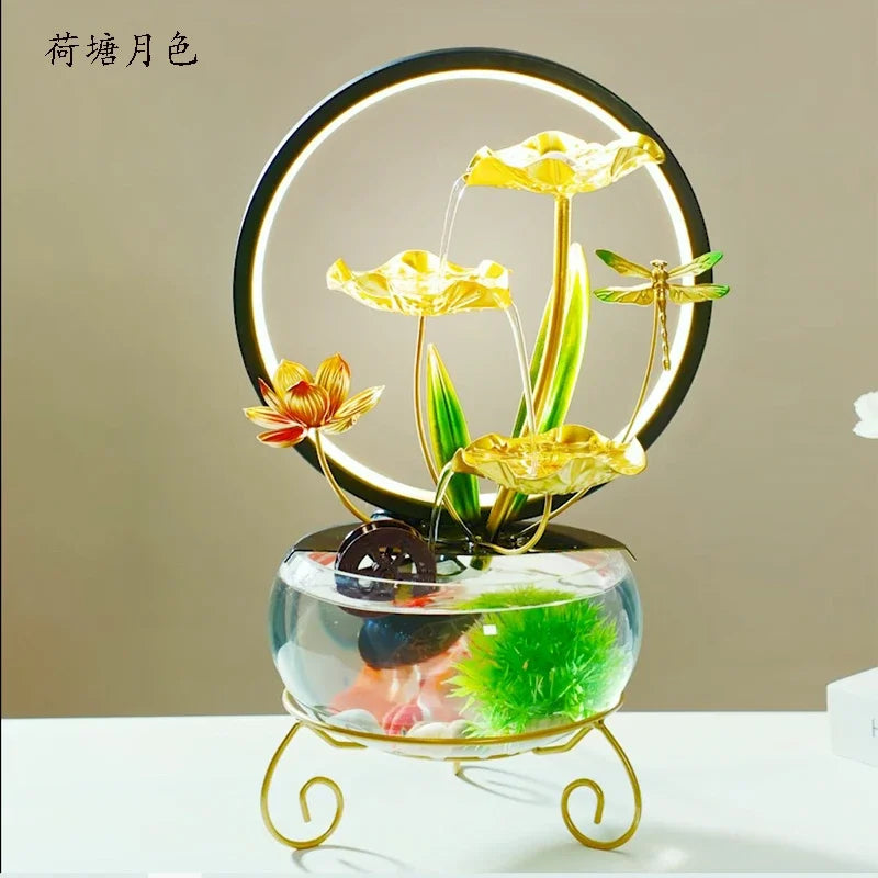 Decorative Fish Tank with Flowing Water Iron Art - Luxinsly