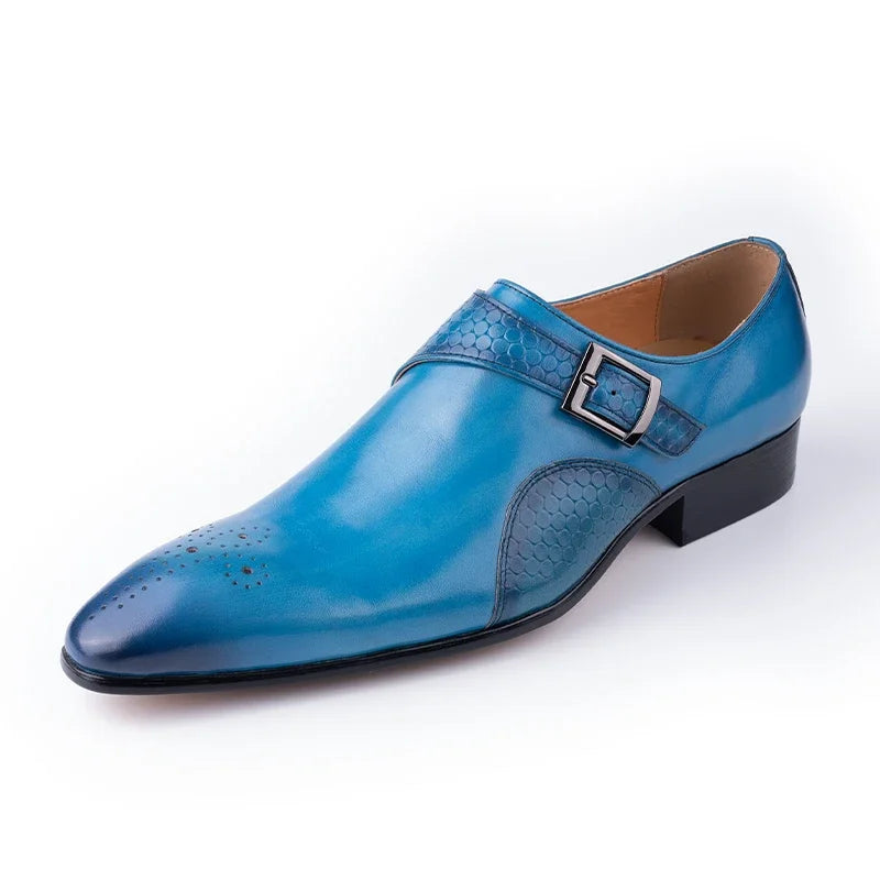 Elegant Men's Blue & Black Loafers | Breathable Handmade Leather Dress Shoes