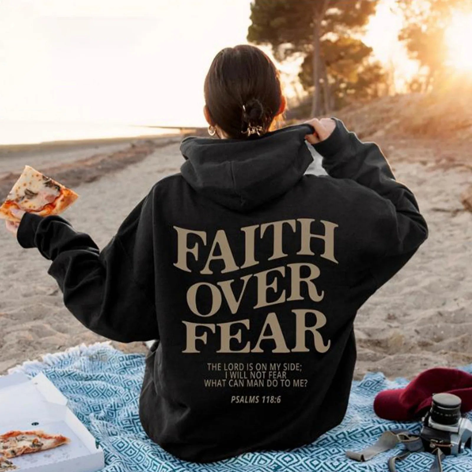 Faith Over Fear Oversized Women's Hoodie Sweatshirt: Trendy Graphic Hooded Sweatshirts for Autumn Casual Wear