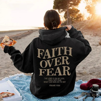 Faith Over Fear Oversized Women's Hoodie Sweatshirt: Trendy Graphic Hooded Sweatshirts for Autumn Casual Wear - Luxinsly