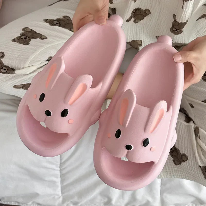 Summer Couple Slippers – Cute Rabbit Design Indoor EVA Thick-Soled Home Slides for Women - Luxinsly