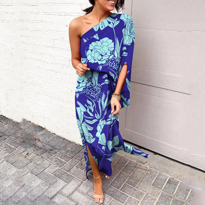 Bohemian Chic: Summer Dresses with Off-Shoulder Style, Slit Waist, and Elegant Prints - Luxinsly