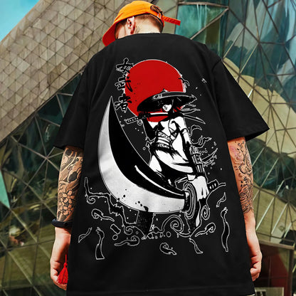 Men's Retro 3D Samurai Sword Print T-Shirt | Loose Fit Harajuku Style Short Sleeve Tee - Luxinsly