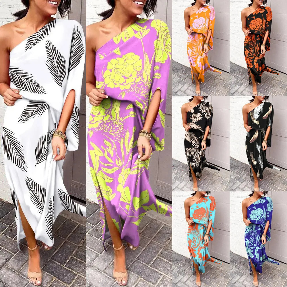 Bohemian Chic: Summer Dresses with Off-Shoulder Style, Slit Waist, and Elegant Prints - Luxinsly