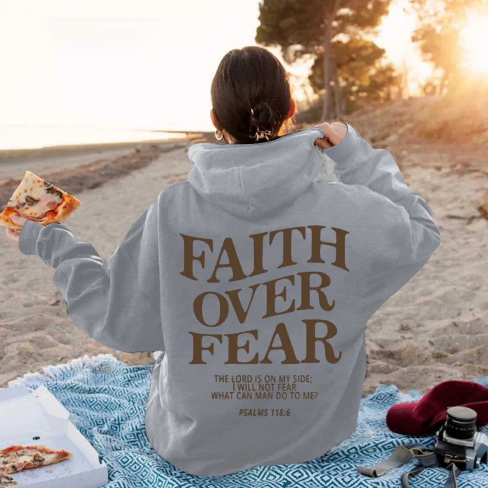 Faith Over Fear Oversized Women's Hoodie Sweatshirt: Trendy Graphic Hooded Sweatshirts for Autumn Casual Wear - Luxinsly