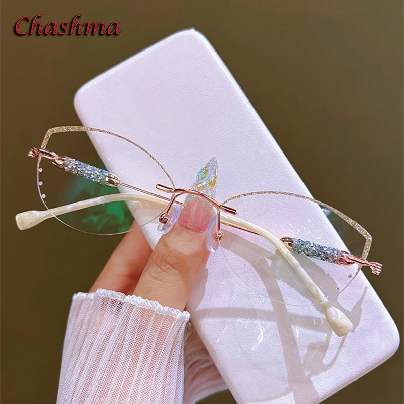 Luxury Women's Titanium Frame Eyeglasses with Transparent Glitter Lenses