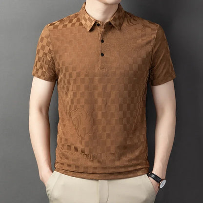 Summer Men's Solid Color Jacquard Polo Shirt – Wrinkle-Resistant Comfort - Luxinsly