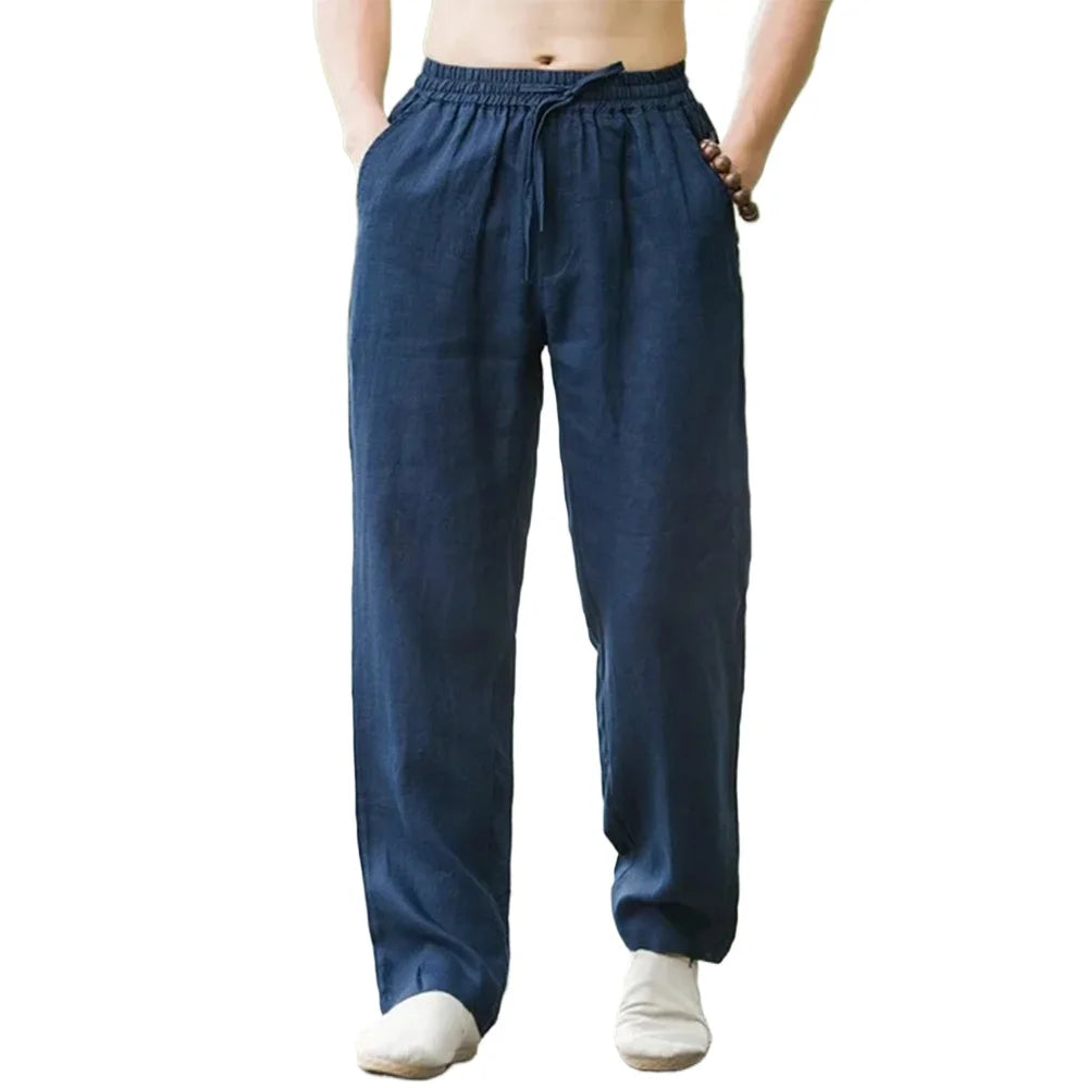 Men's Cotton Linen Beach Joggers – Casual Loose-Fit Summer Pants