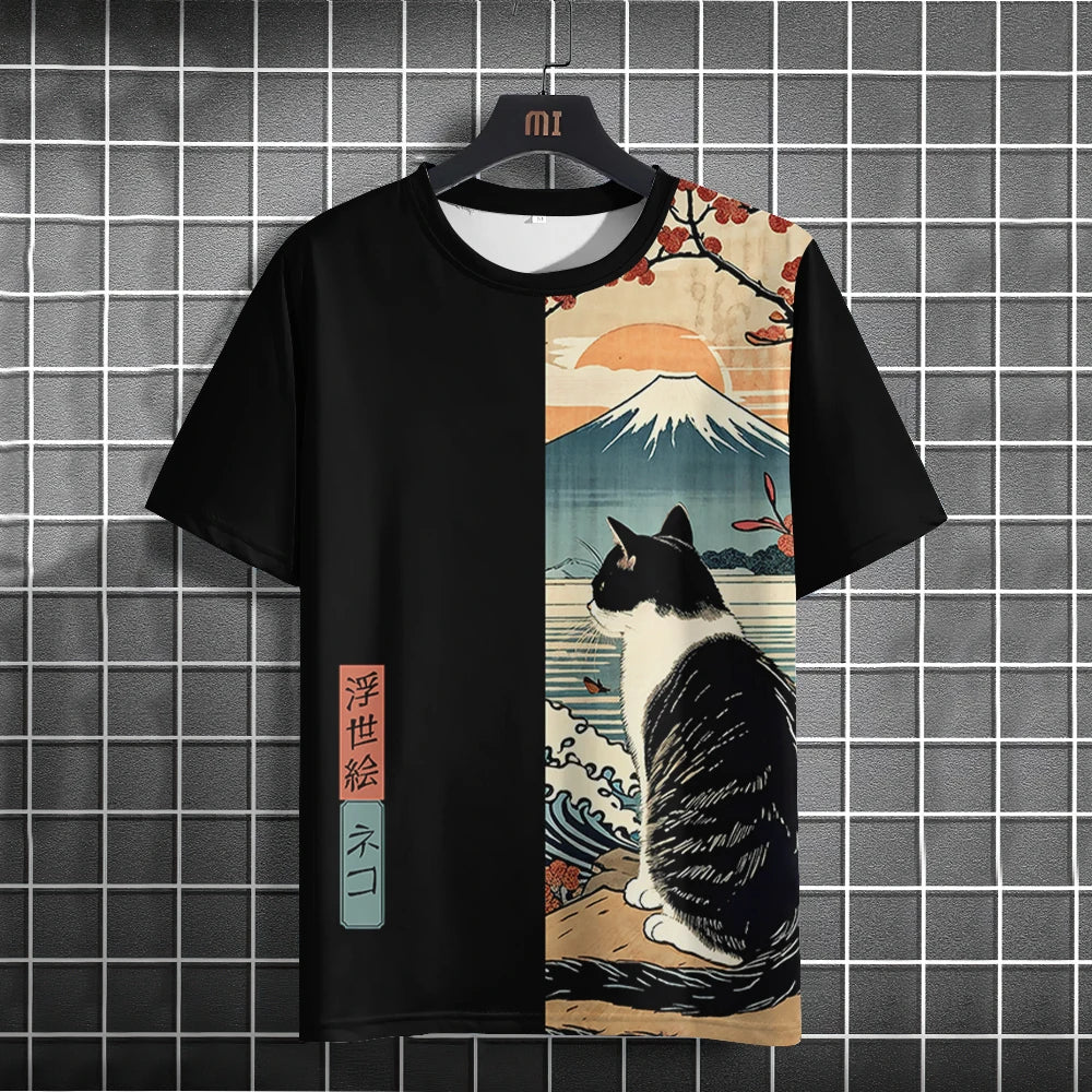 Japanese Samurai Cat 3D Print T-Shirt | Casual Fashion Tee for Men and Women