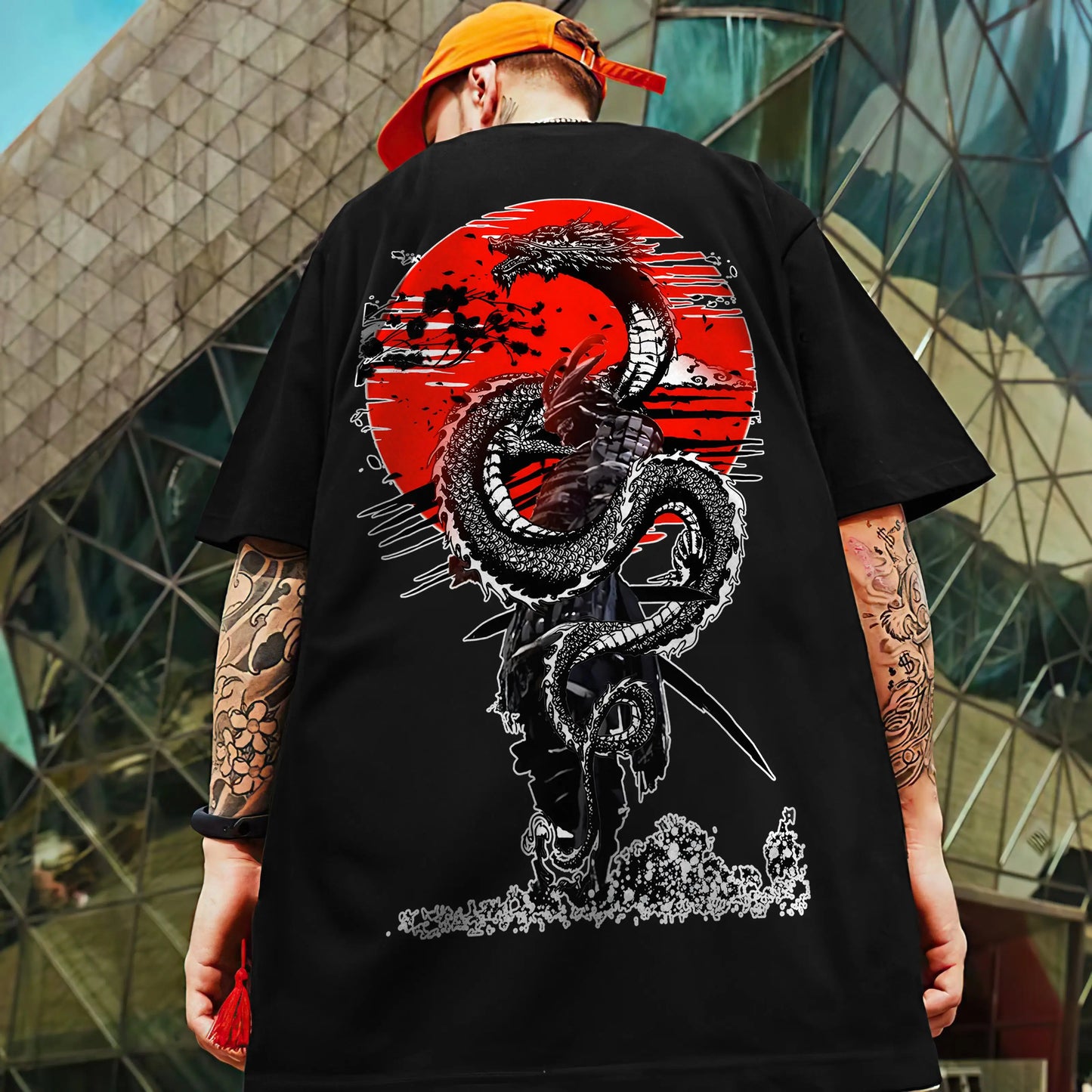 Men's Retro 3D Samurai Sword Print T-Shirt | Loose Fit Harajuku Style Short Sleeve Tee - Luxinsly