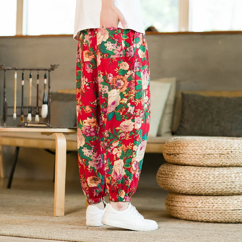 Men's Floral Print Harem Pants - Luxinsly