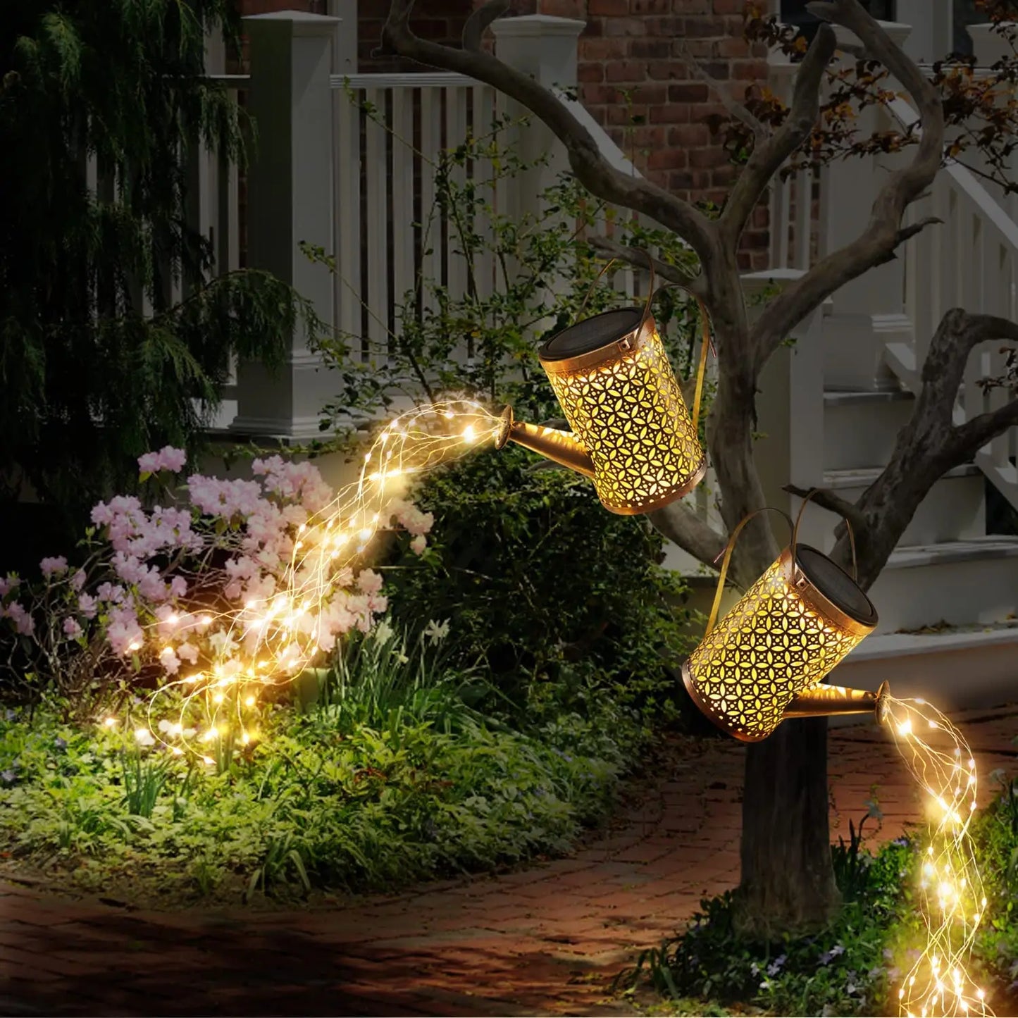 Solar Watering Can with Cascading Lights - Decorative Solar Waterfall Garden Light - Luxinsly