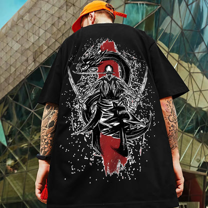 Men's Retro 3D Samurai Sword Print T-Shirt | Loose Fit Harajuku Style Short Sleeve Tee - Luxinsly