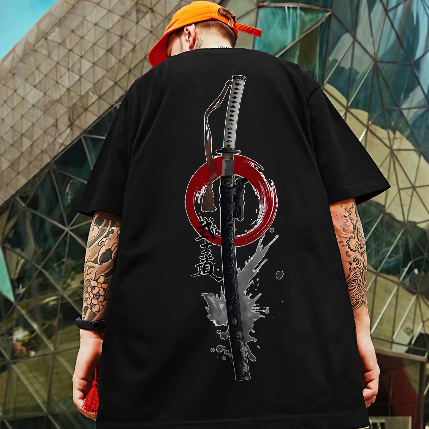 Men's Retro 3D Samurai Sword Print T-Shirt | Loose Fit Harajuku Style Short Sleeve Tee - Luxinsly