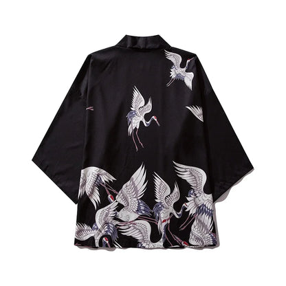 Bebovizi Japanese Wave Koi Print Kimono Cardigan Jacket: Men's Fashionable Japan-Style Streetwear Thin Coat 2019 - Luxinsly