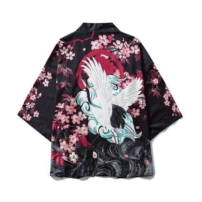 Bebovizi Japanese Wave Koi Print Kimono Cardigan Jacket: Men's Fashionable Japan-Style Streetwear Thin Coat 2019 - Luxinsly