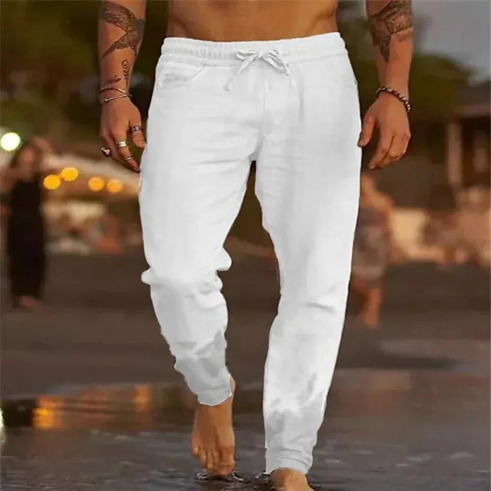 Men's Cotton Linen Beach Joggers – Casual Streetwear Loose Fit