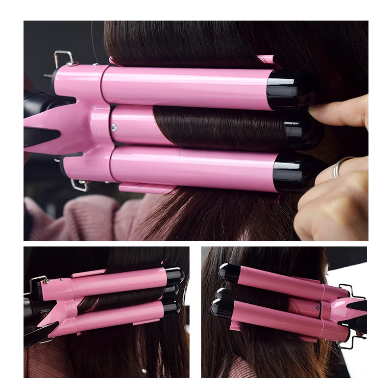 Professional Triple Barrel Ceramic Hair Waver & Curler Styling Tool