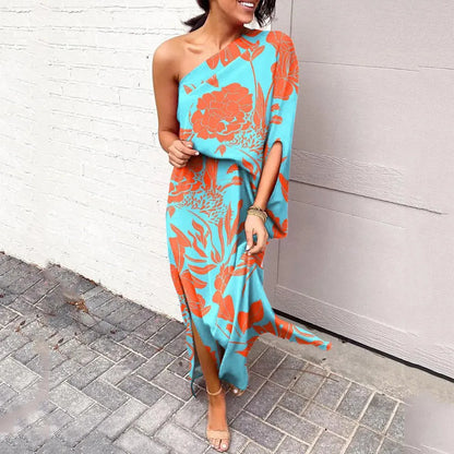 Bohemian Chic: Summer Dresses with Off-Shoulder Style, Slit Waist, and Elegant Prints - Luxinsly