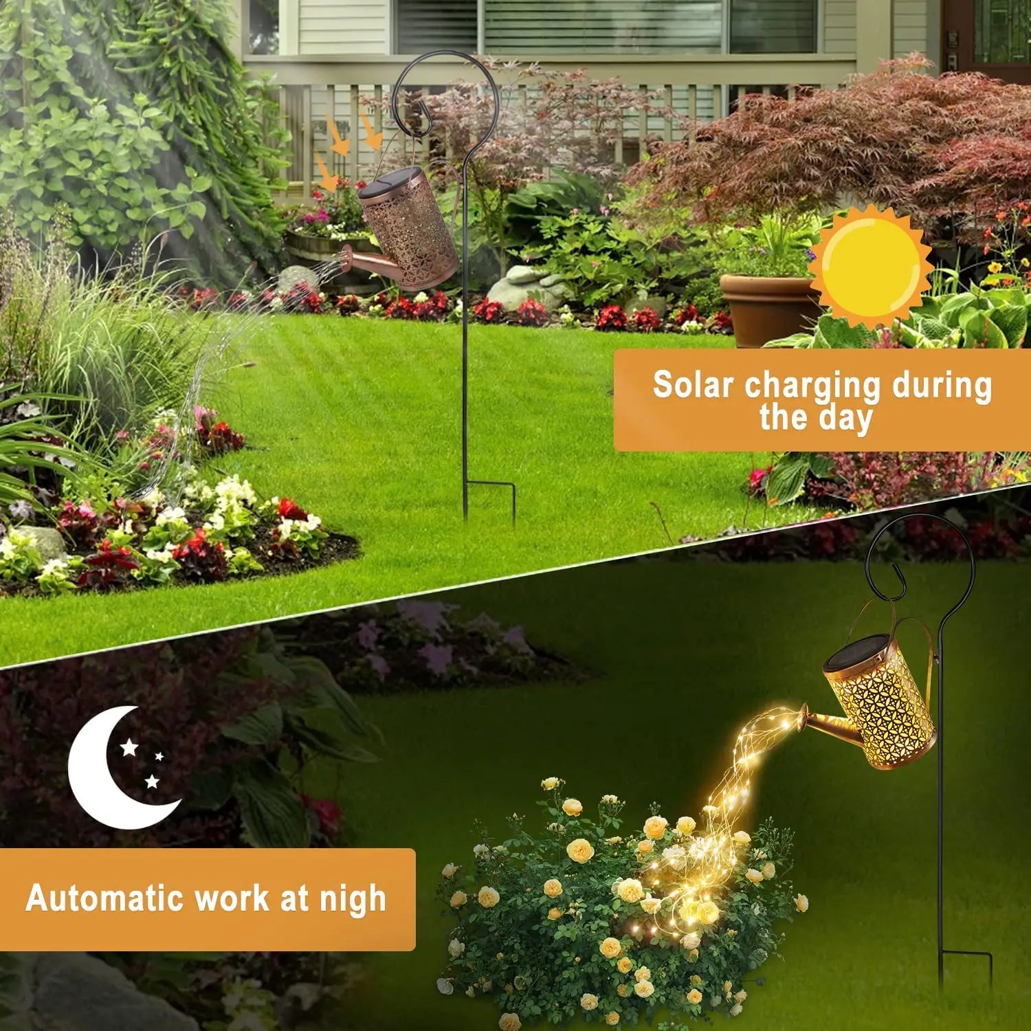 Solar Watering Can with Cascading Lights - Decorative Solar Waterfall Garden Light