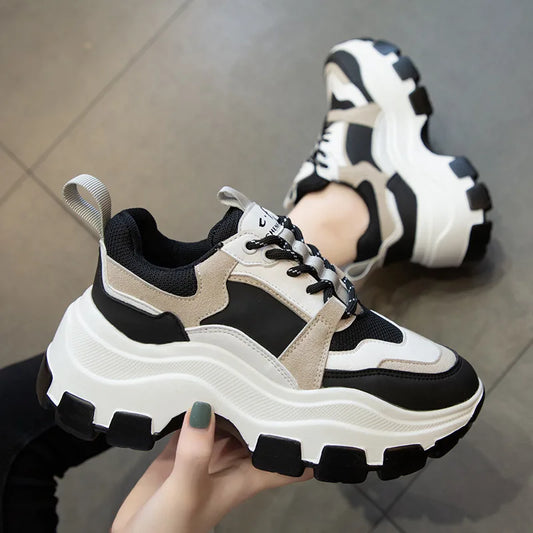 JIANBUDAN Women's Height Increasing Sneakers: Breathable Chunky Shoes for Spring and Autumn in White and Black - Luxinsly