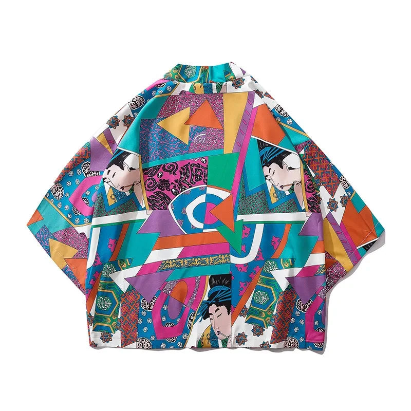 Bebovizi Japanese Wave Koi Print Kimono Cardigan Jacket: Men's Fashionable Japan-Style Streetwear Thin Coat 2019 - Luxinsly