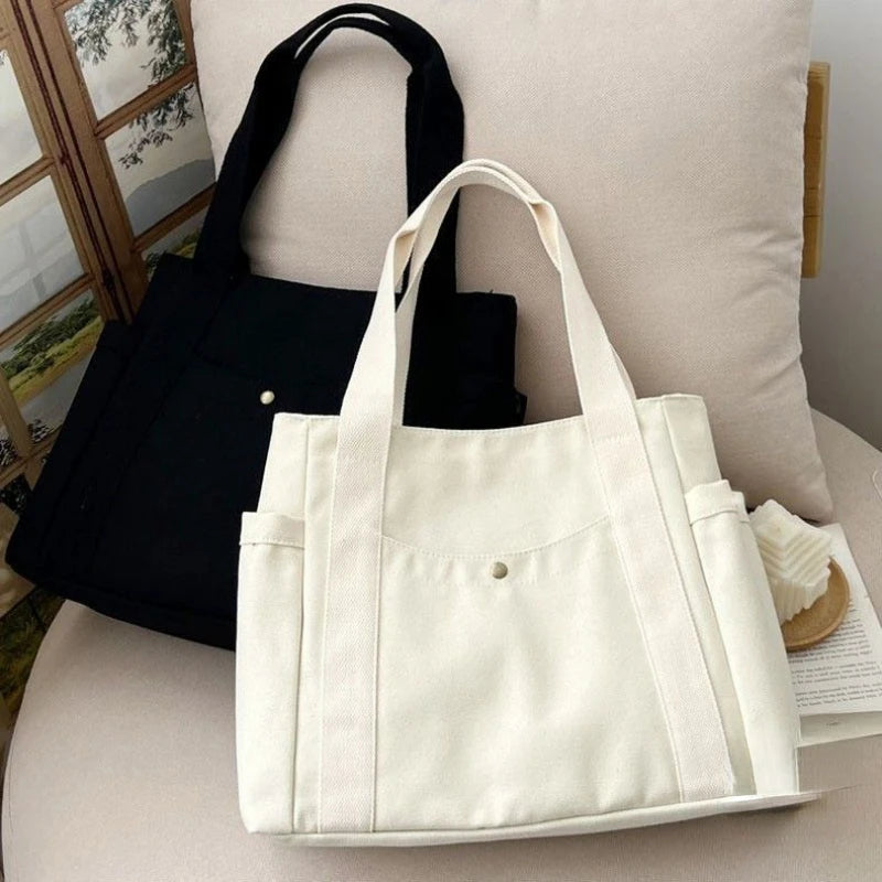 Large Capacity Canvas Tote Bag: College Style Shoulder Bag for Work, Commuting, and Students