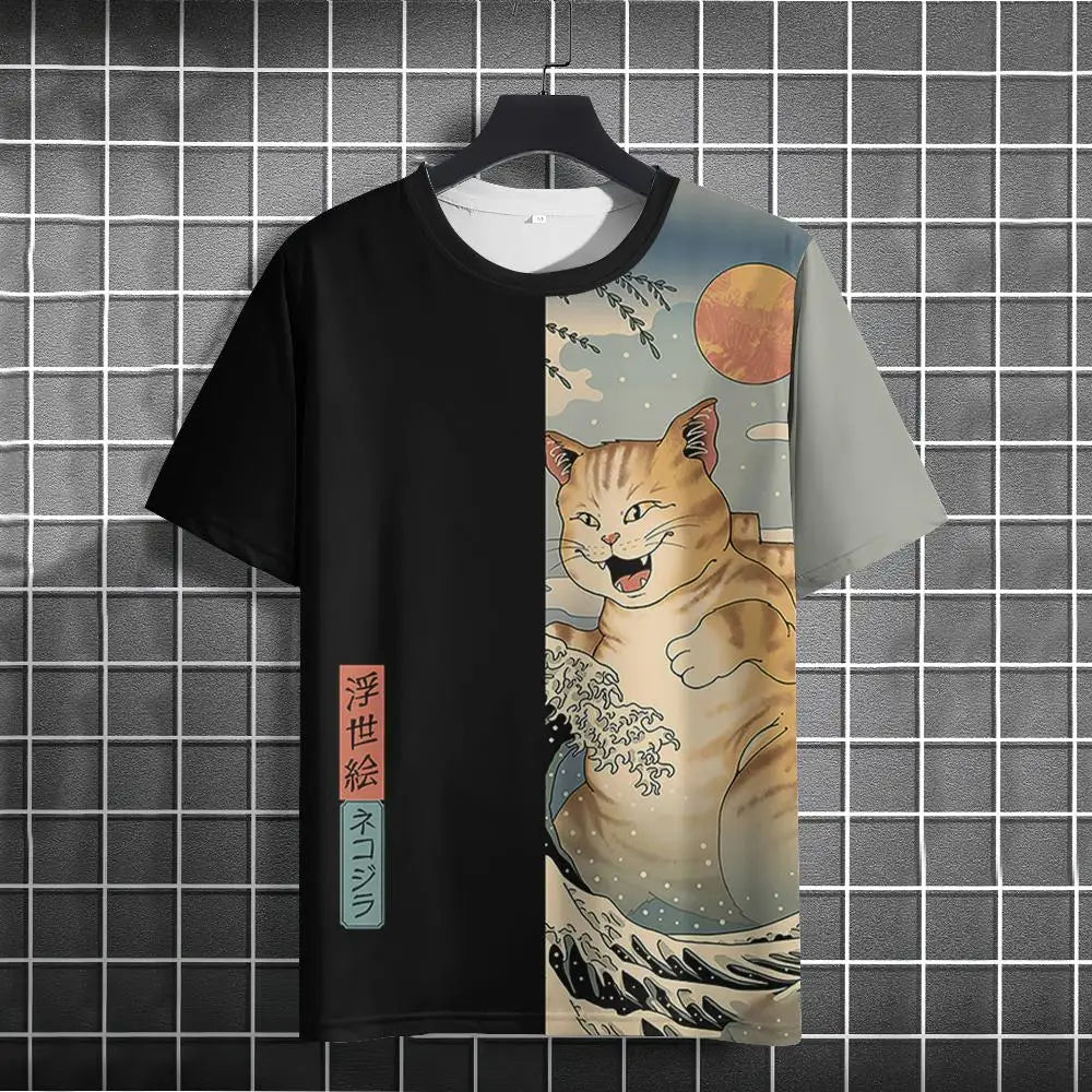 Japanese Samurai Cat 3D Print T-Shirt | Casual Fashion Tee for Men and Women