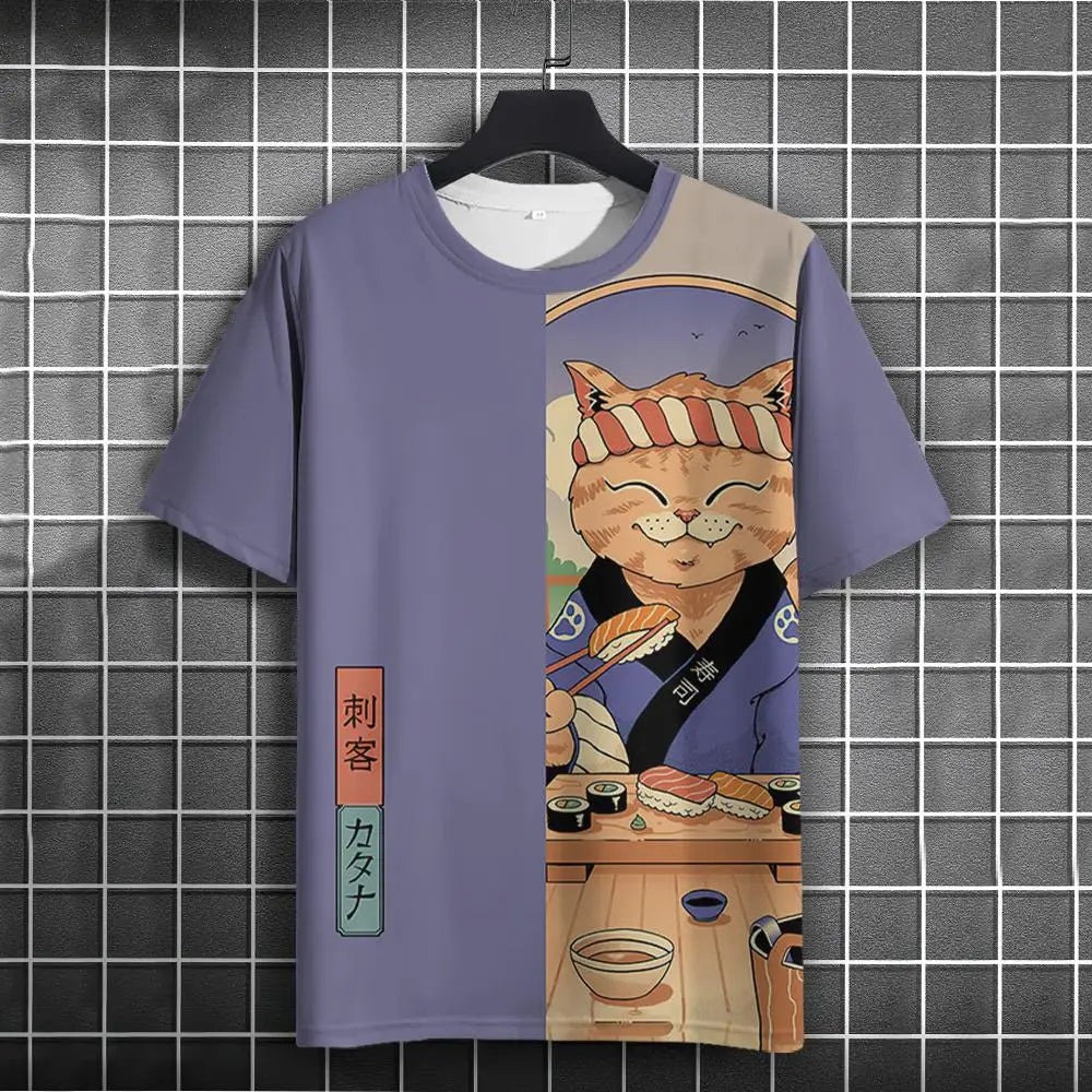 Japanese Samurai Cat 3D Print T-Shirt | Casual Fashion Tee for Men and Women