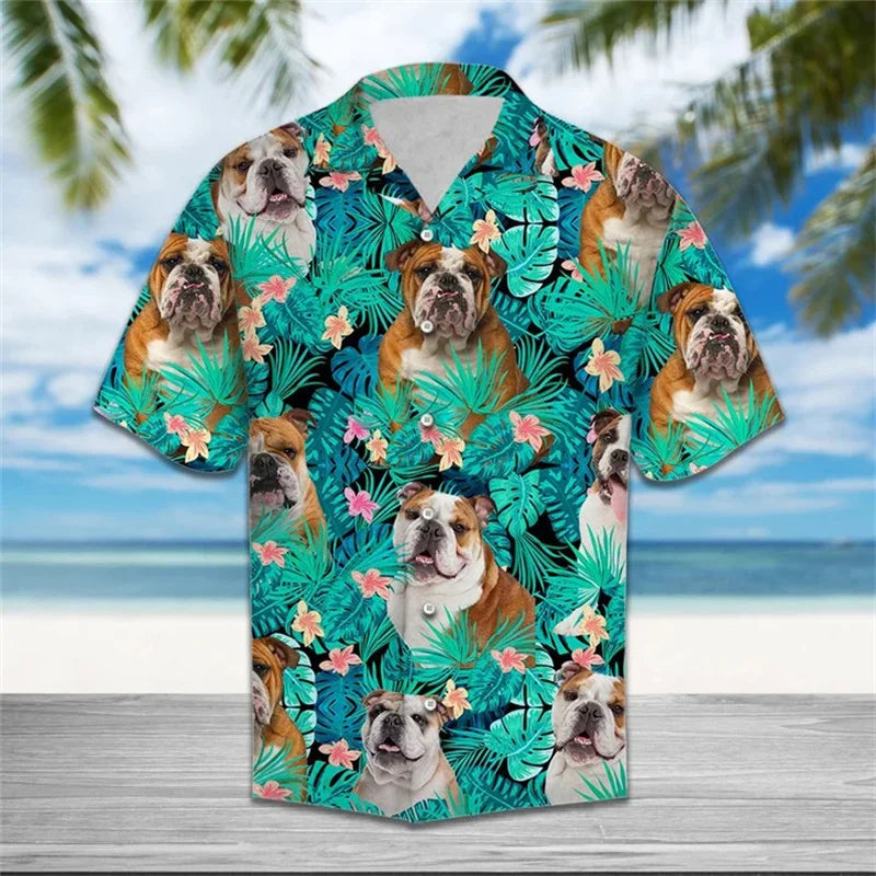 Hot Summer Hawaiian Shirt: Cool Floral Dog & Cat Pattern Short Sleeve Tops for Men, Women, and Children - Luxinsly