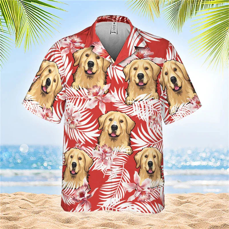 Hot Summer Hawaiian Shirt: Cool Floral Dog & Cat Pattern Short Sleeve Tops for Men, Women, and Children - Luxinsly