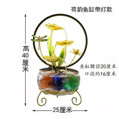 Decorative Fish Tank with Flowing Water Iron Art - Luxinsly