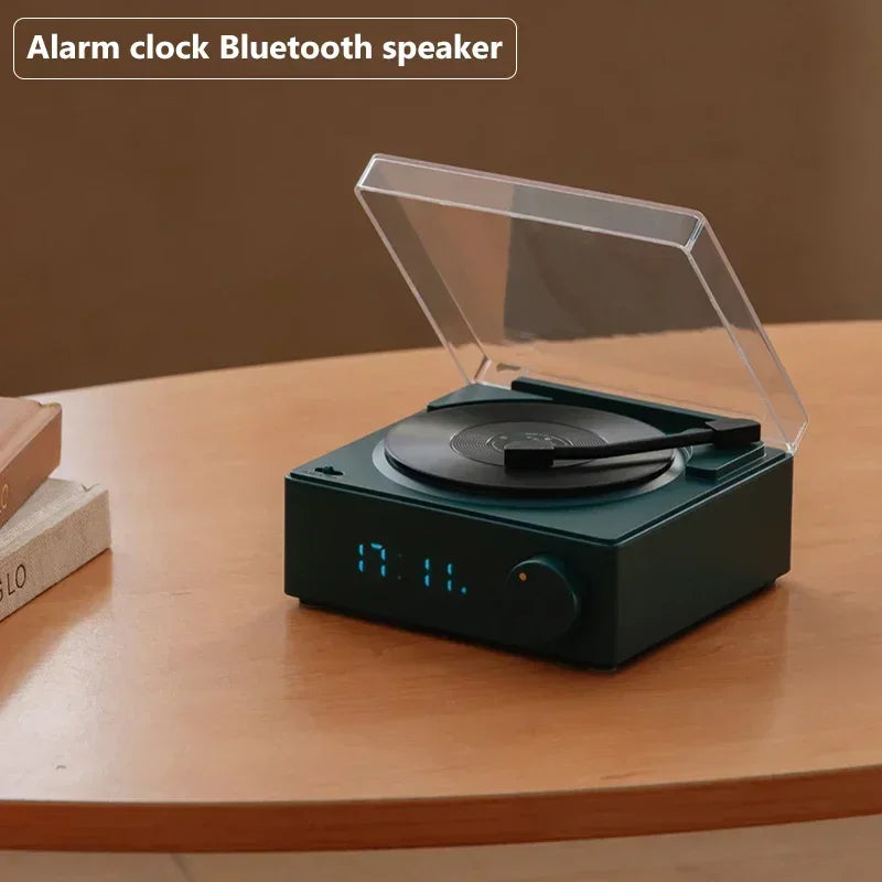 Vinyl Turntable Bluetooth Speaker: Compact Wireless Sound System with High-Quality Audio, Subwoofer, and Alarm Clock - Luxinsly