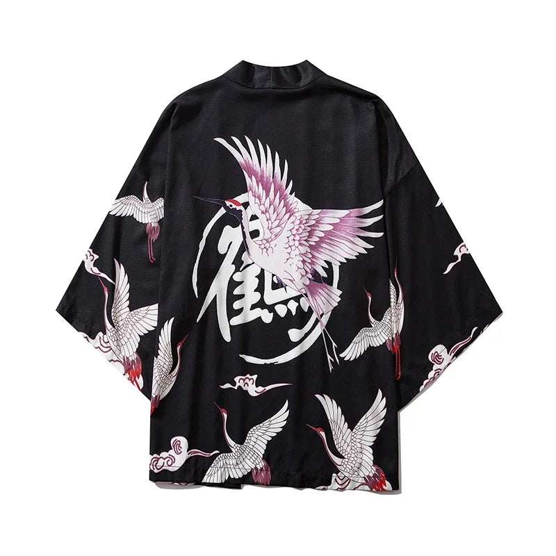 Bebovizi Japanese Wave Koi Print Kimono Cardigan Jacket: Men's Fashionable Japan-Style Streetwear Thin Coat 2019 - Luxinsly