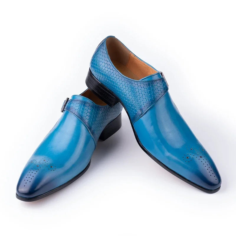 Elegant Men's Blue & Black Loafers | Breathable Handmade Leather Dress Shoes