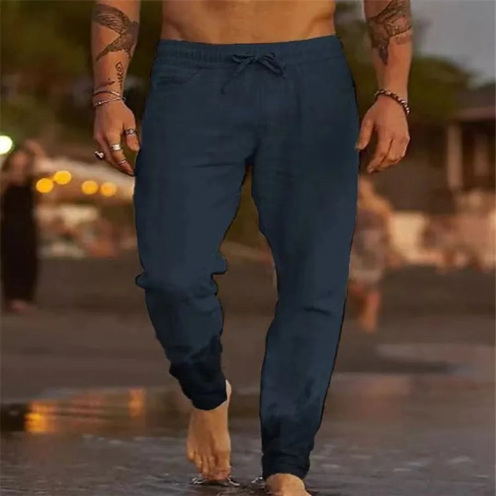 Men's Cotton Linen Beach Joggers – Casual Streetwear Loose Fit