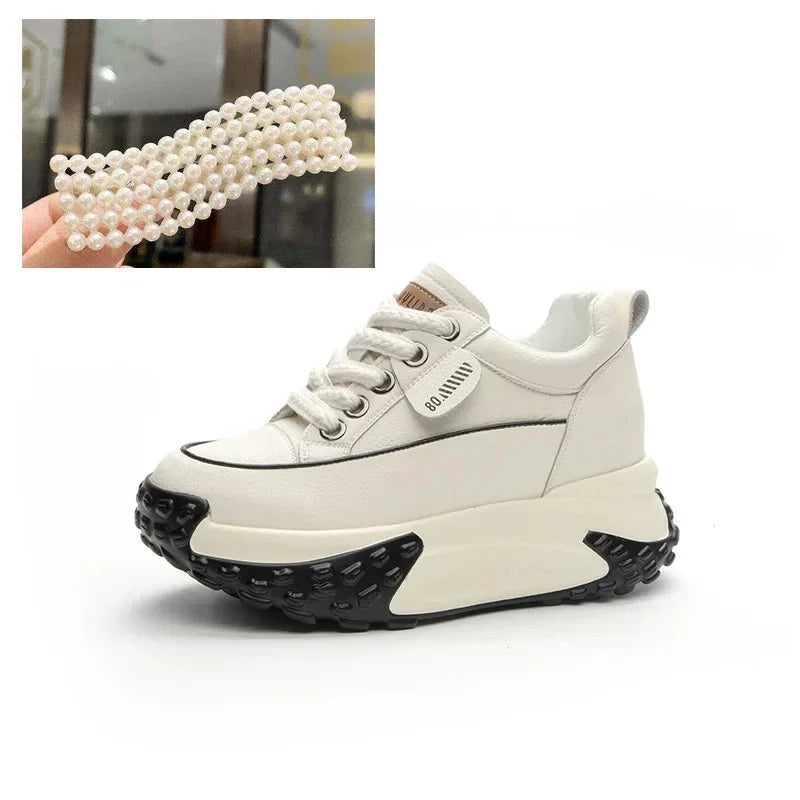 Fujin Genuine Leather 7cm Platform Wedge Sneakers: Breathable and Comfortable Chunky Shoes for Women – Spring, Summer, and Autumn Fashion
