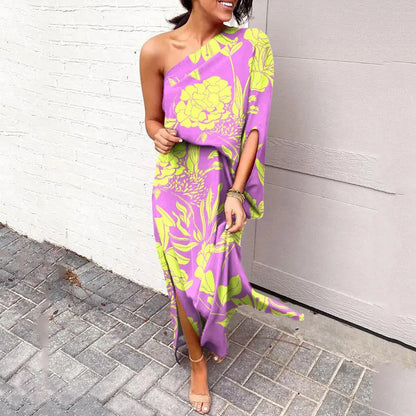 Bohemian Chic: Summer Dresses with Off-Shoulder Style, Slit Waist, and Elegant Prints - Luxinsly