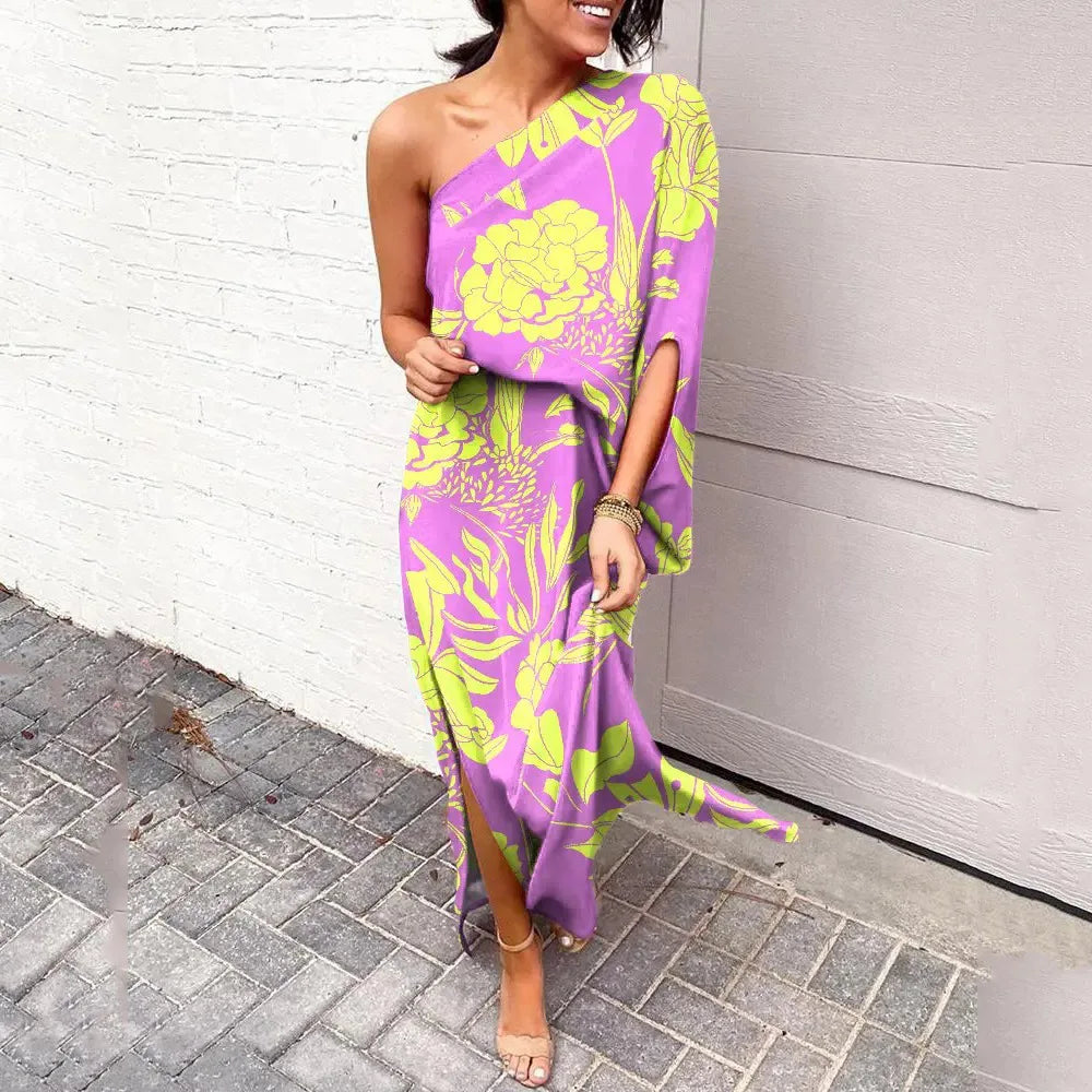 Bohemian Chic: Summer Dresses with Off-Shoulder Style, Slit Waist, and Elegant Prints - Luxinsly