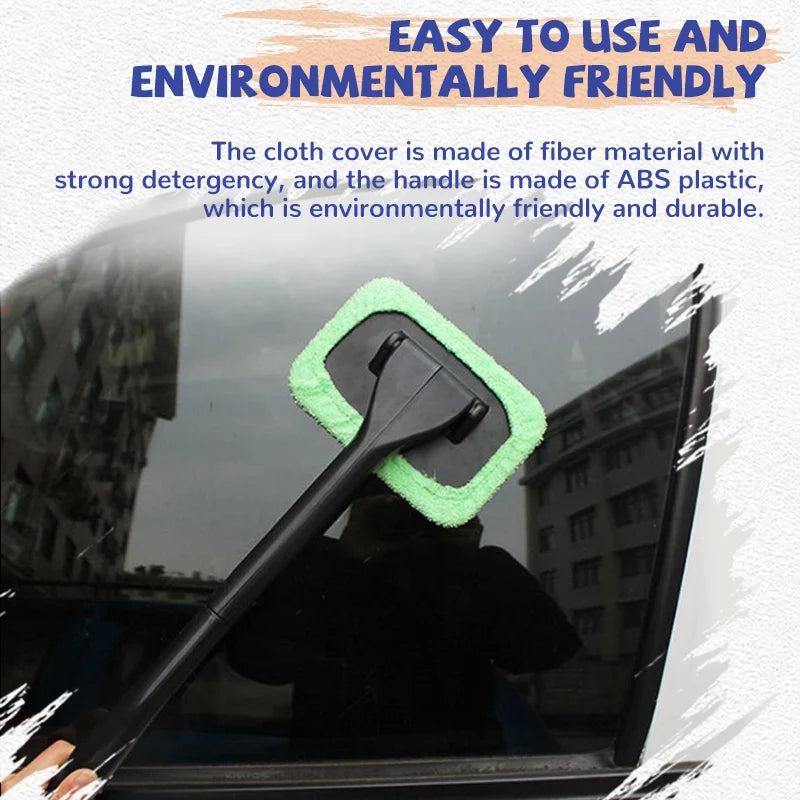 Window Cleaner Brush Kit with Long Handle | Cleaning Tool with Microfiber Towel for Car Detailing