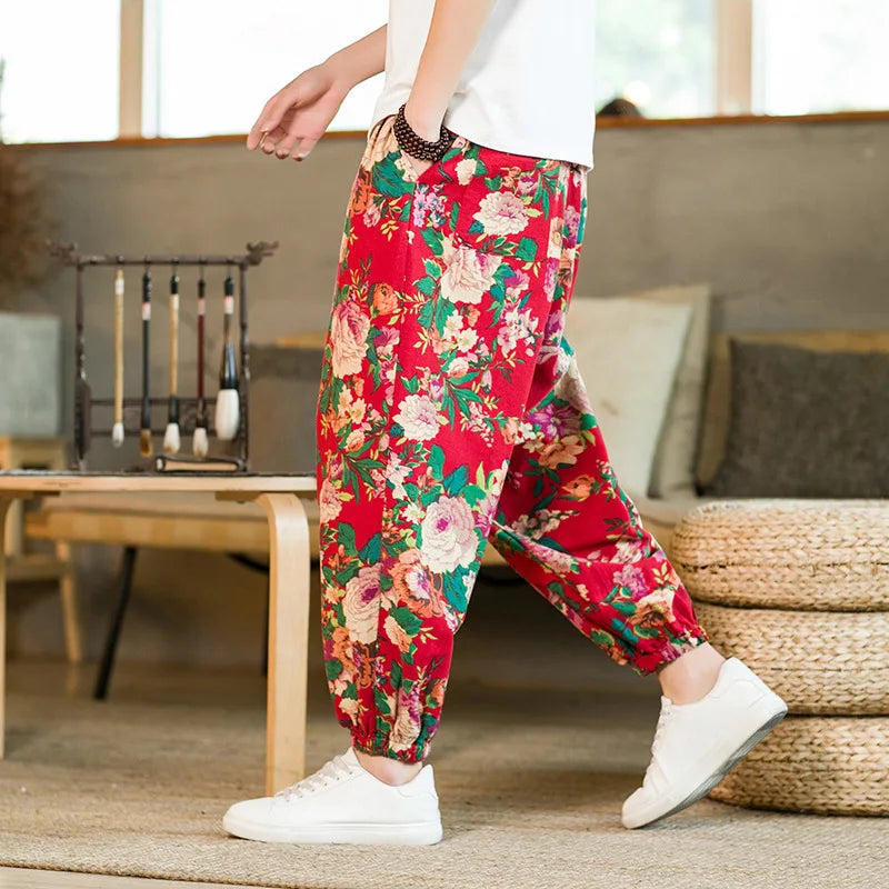 Men's Floral Print Harem Pants - Luxinsly