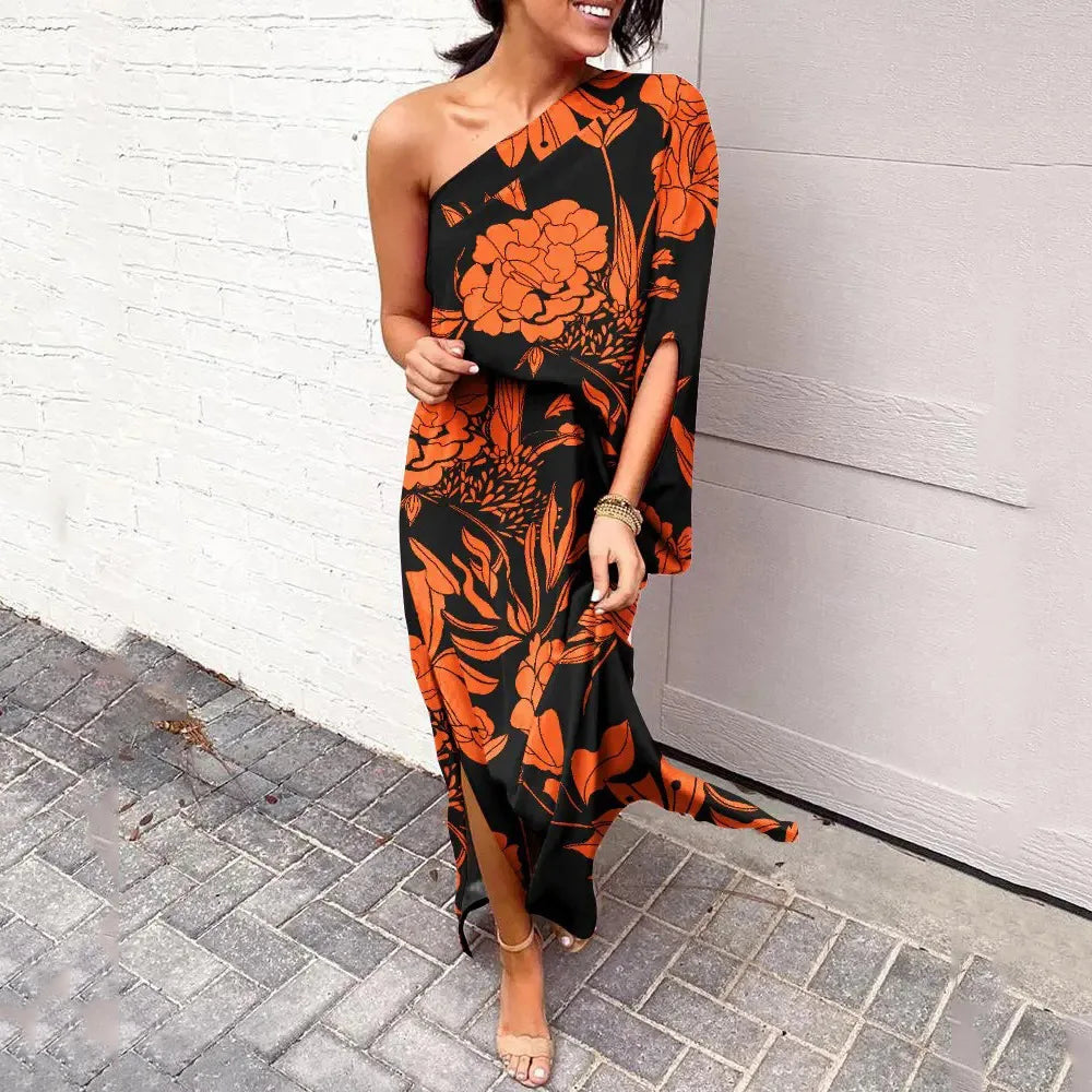 Bohemian Chic: Summer Dresses with Off-Shoulder Style, Slit Waist, and Elegant Prints - Luxinsly