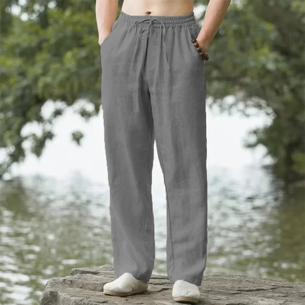 Men's Cotton Linen Beach Joggers – Casual Loose-Fit Summer Pants