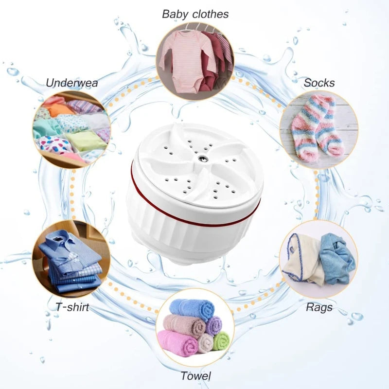 Mini Portable USB Charging Ultrasonic Turbo Washing Machine