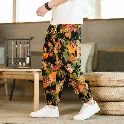 Men's Floral Print Harem Pants - Luxinsly