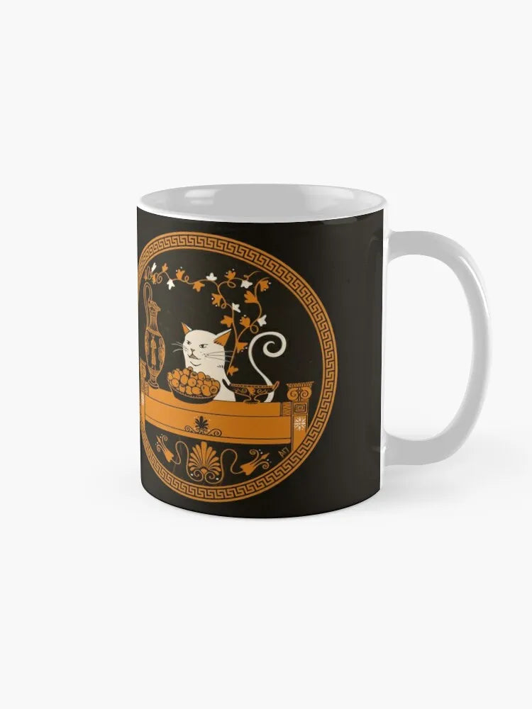 Ancient Greek Cat Meme Coffee Mug | Kawaii 11oz Christmas Cup with Panda Bear and Mocha Cat Design